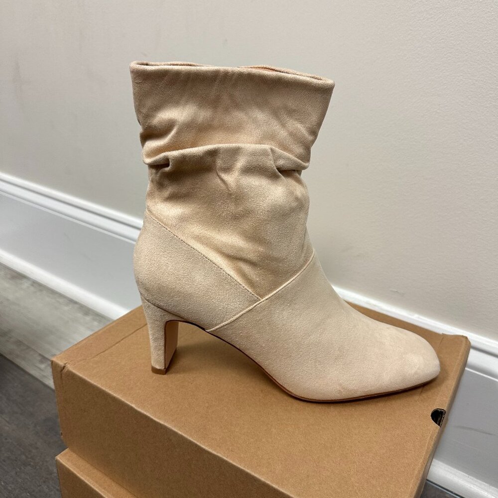 NEW in Box – Coutgo Women’s Slouch Mid-Calf Fashion Booties, Size 9 (Beige)